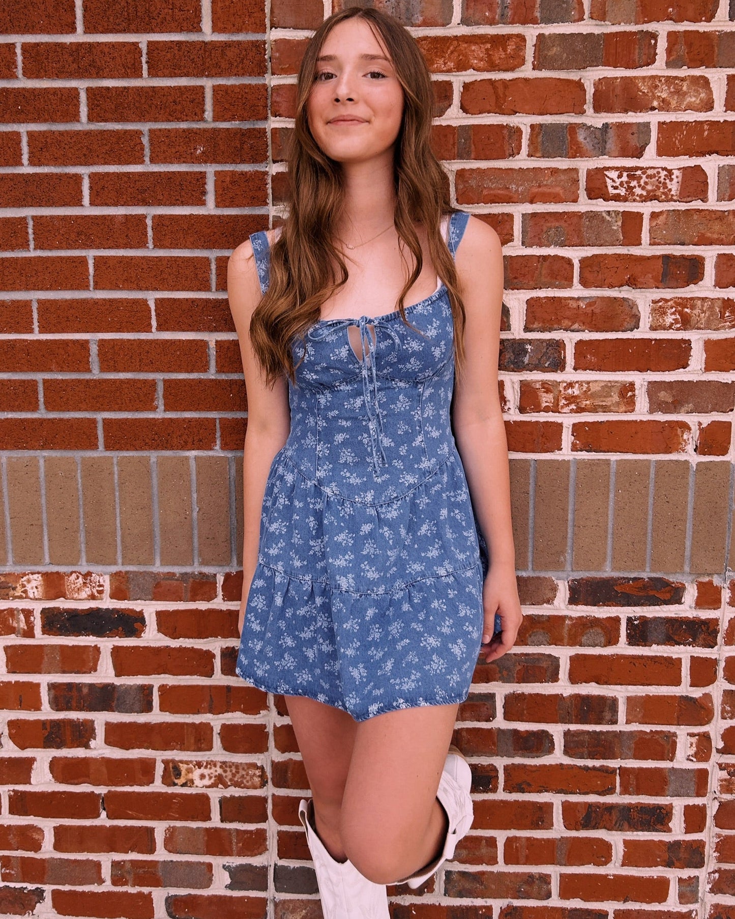 CORSET TIERED DENIM MINI DRESS