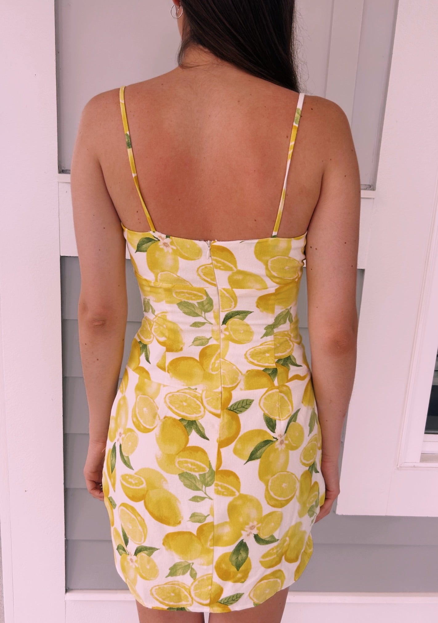 SHIRRED NECK LOW WAIST DRESS