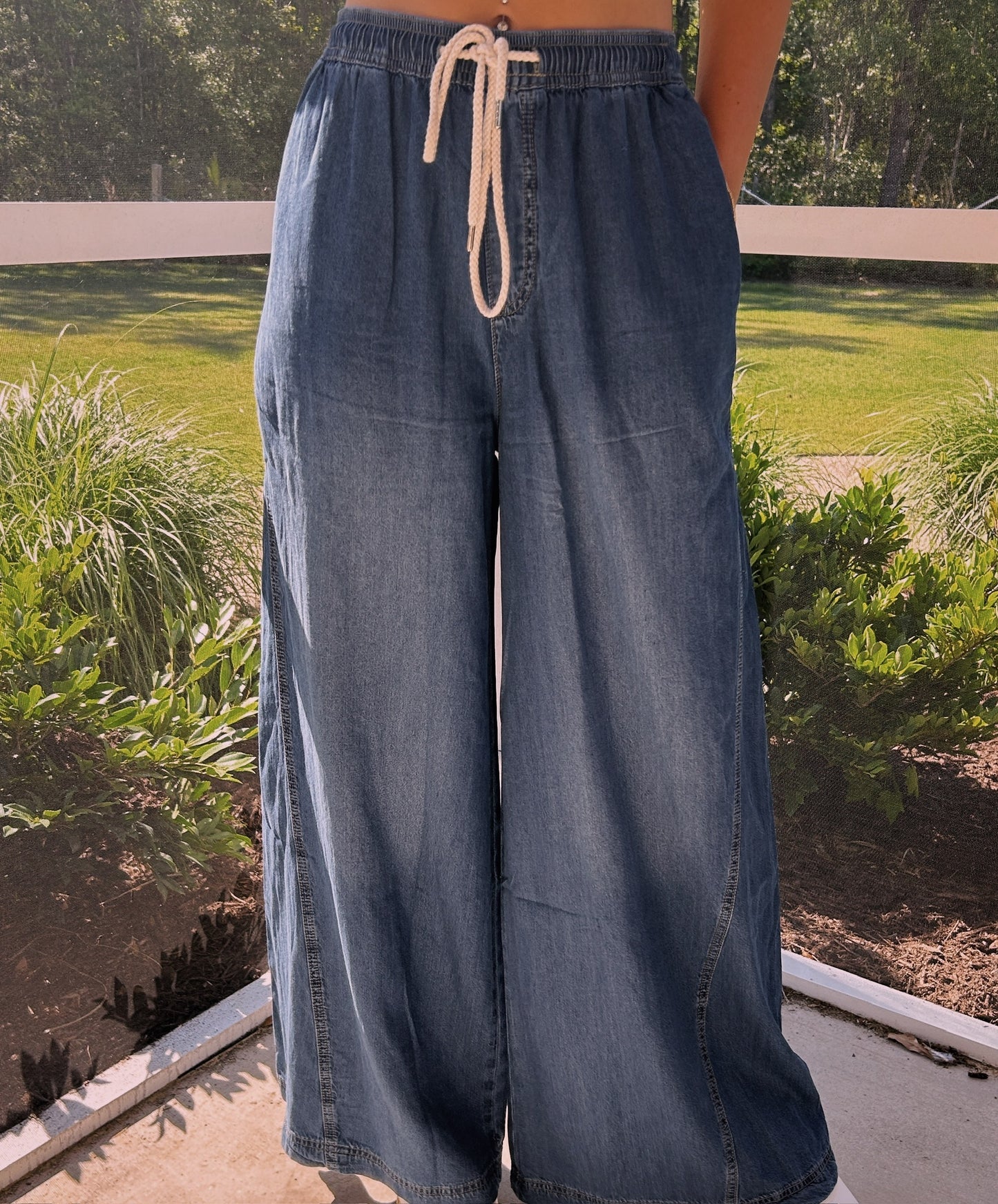 MINERAL WASHED WIDE LEG PANTS