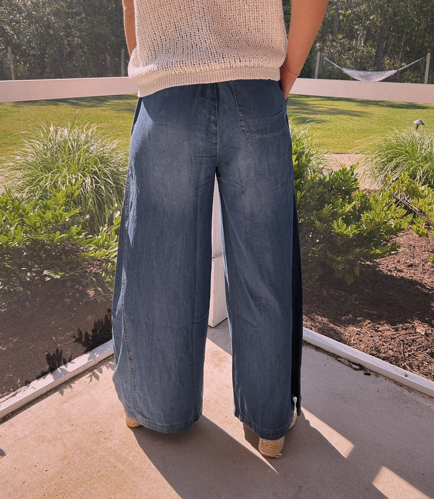 MINERAL WASHED WIDE LEG PANTS
