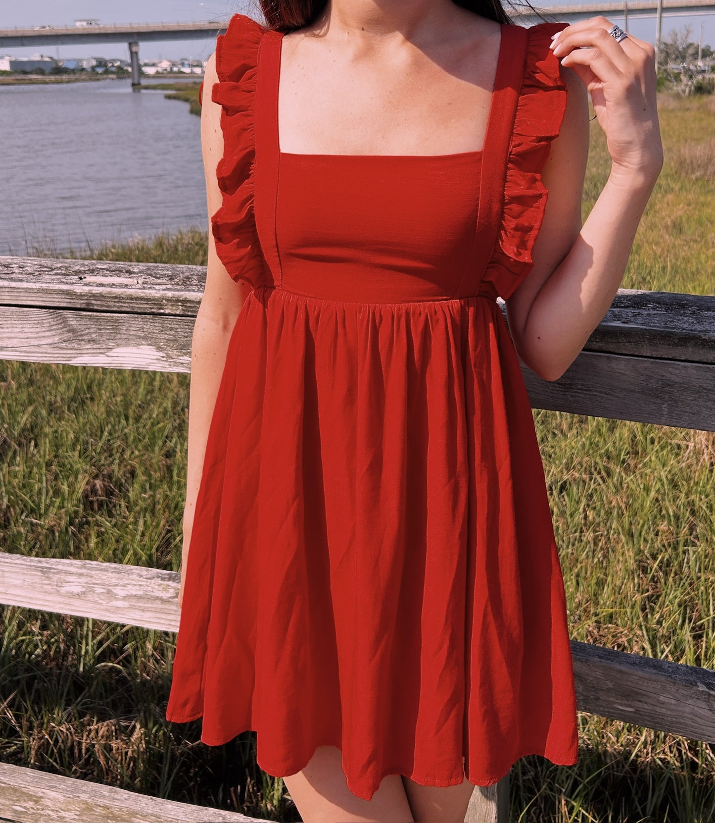 SLEEVELESS RUFFLE DETAIL BABY DOLL MINI DRESS
