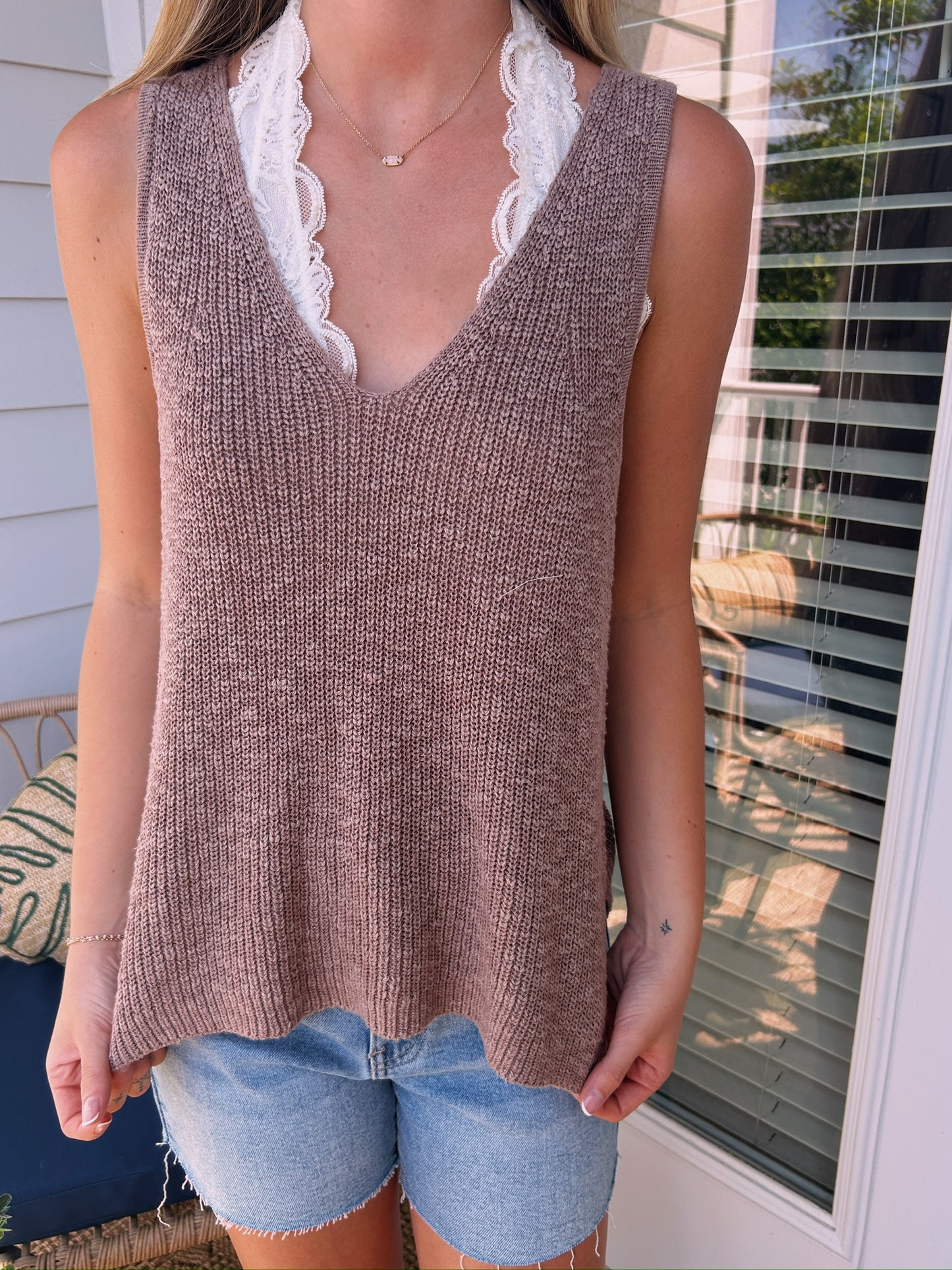 KNIT RACERBACK V-NECK TANK