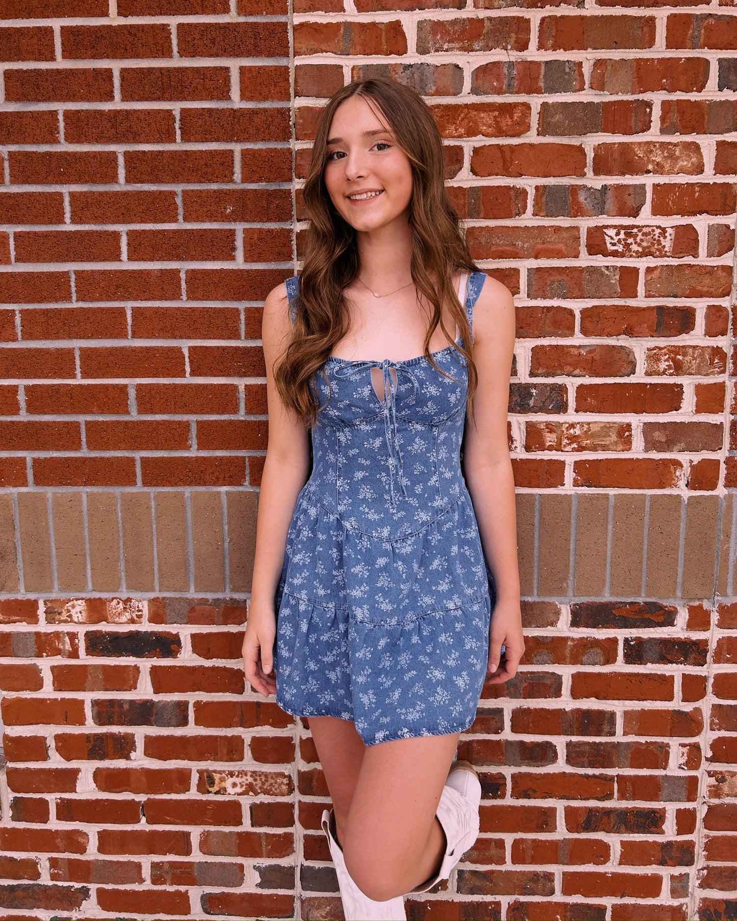 CORSET TIERED DENIM MINI DRESS
