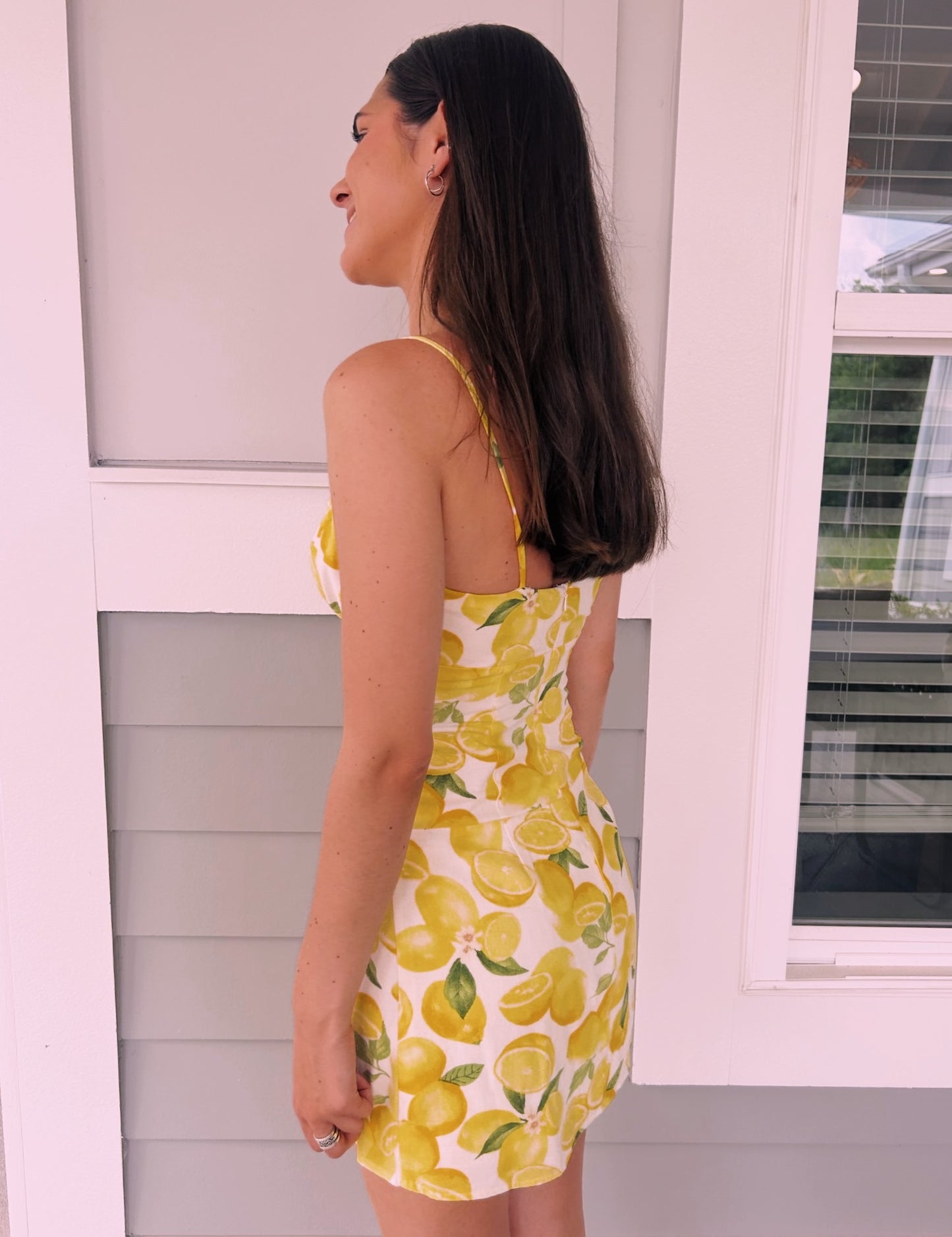 SHIRRED NECK LOW WAIST DRESS