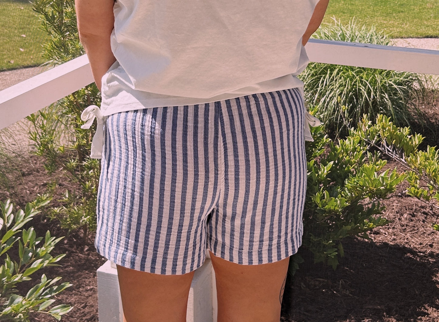 STRIPED COTTON GAUZE SHORT