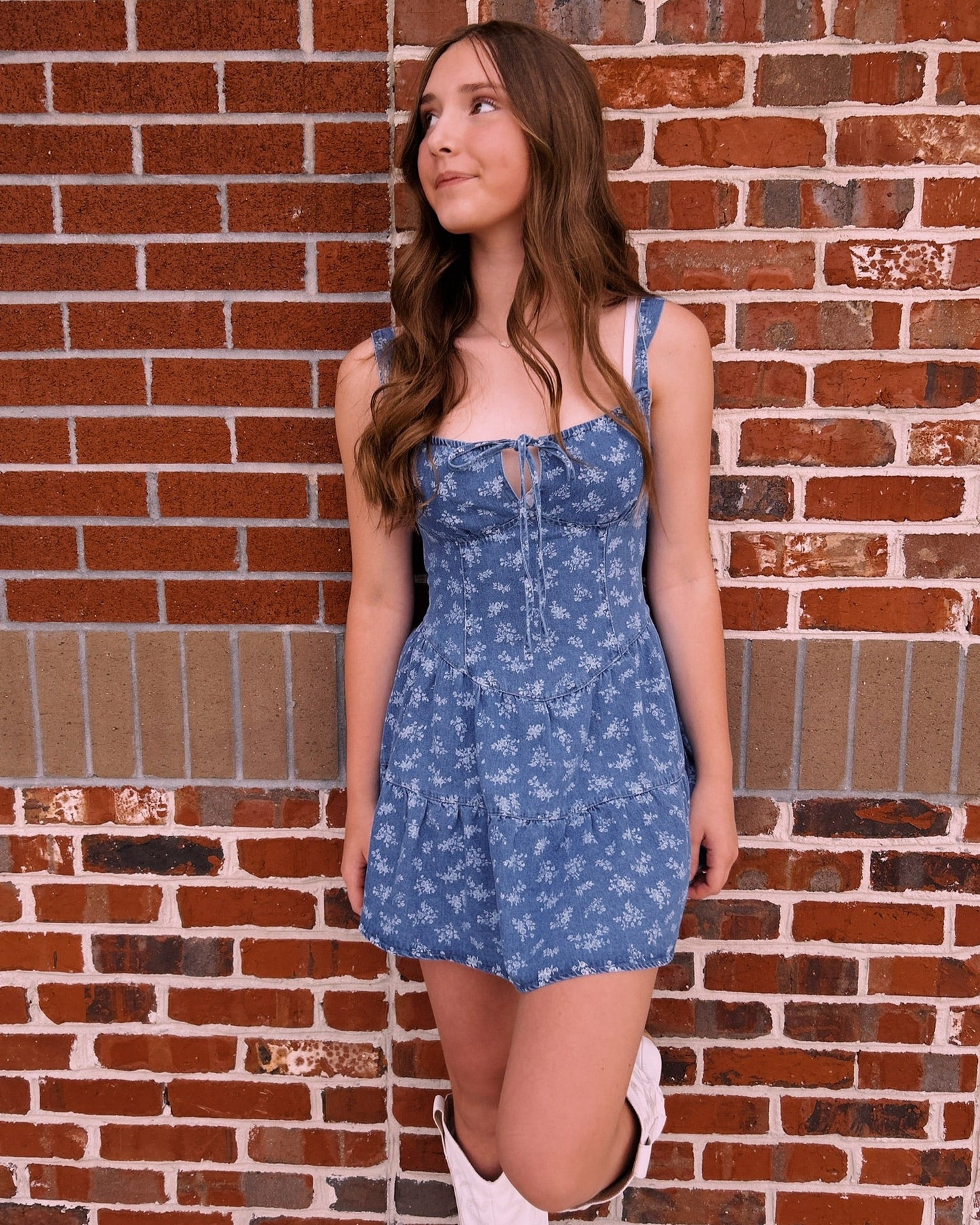 CORSET TIERED DENIM MINI DRESS