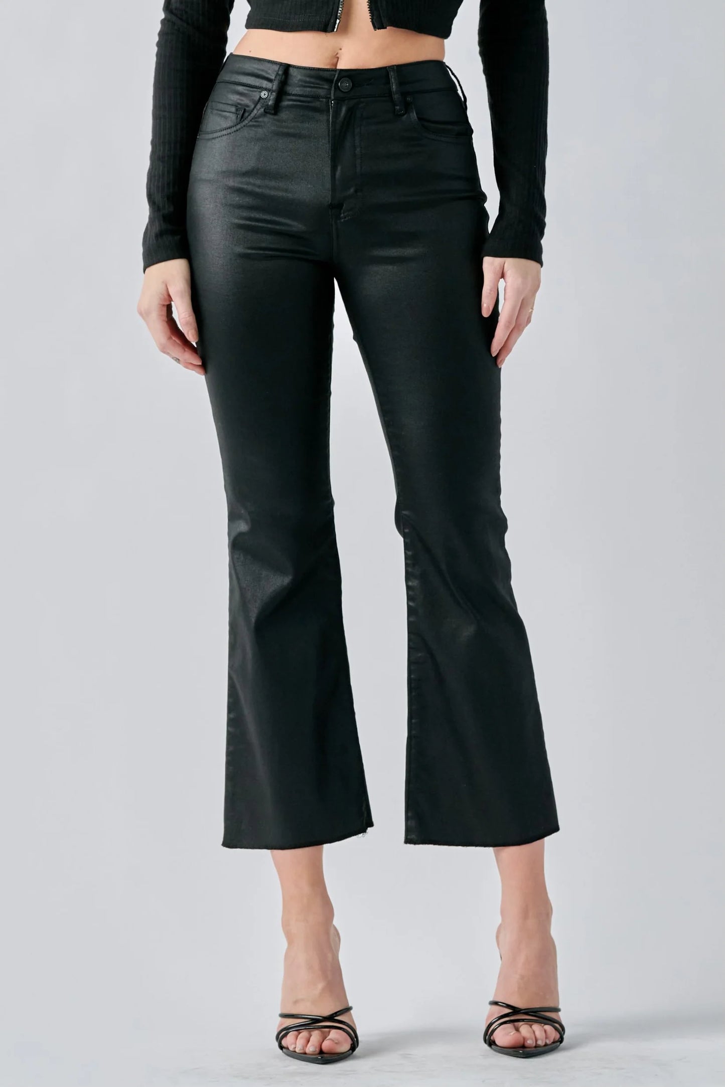 HIDDEN BLACK CROP FLARE COATED JEANS
