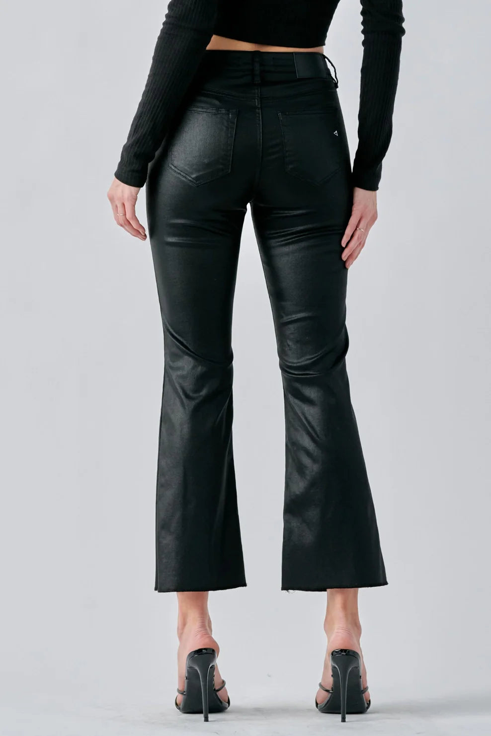 HIDDEN BLACK CROP FLARE COATED JEANS