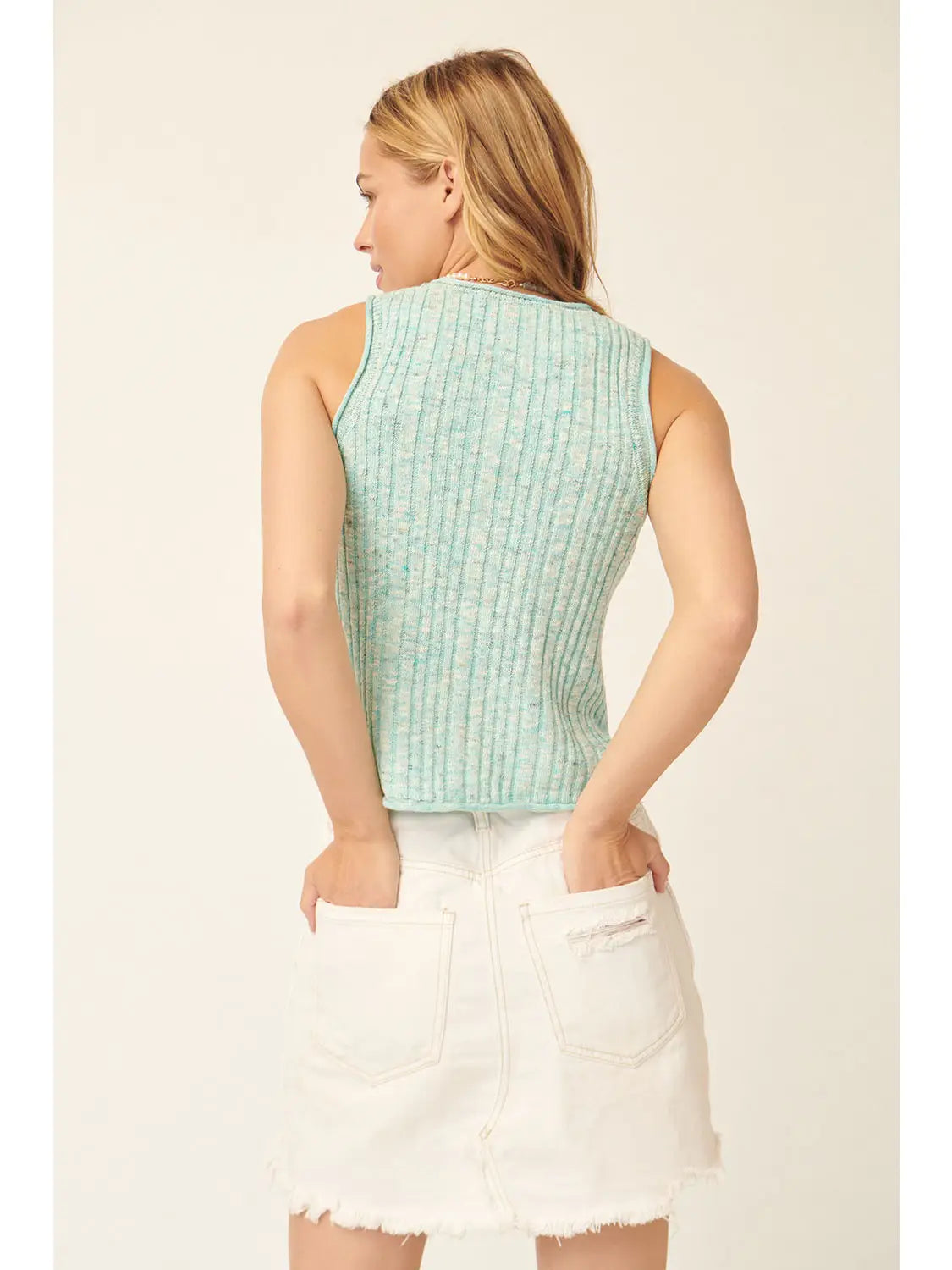 SLEEVELESS RIBBED KNIT SWEATER TANK
