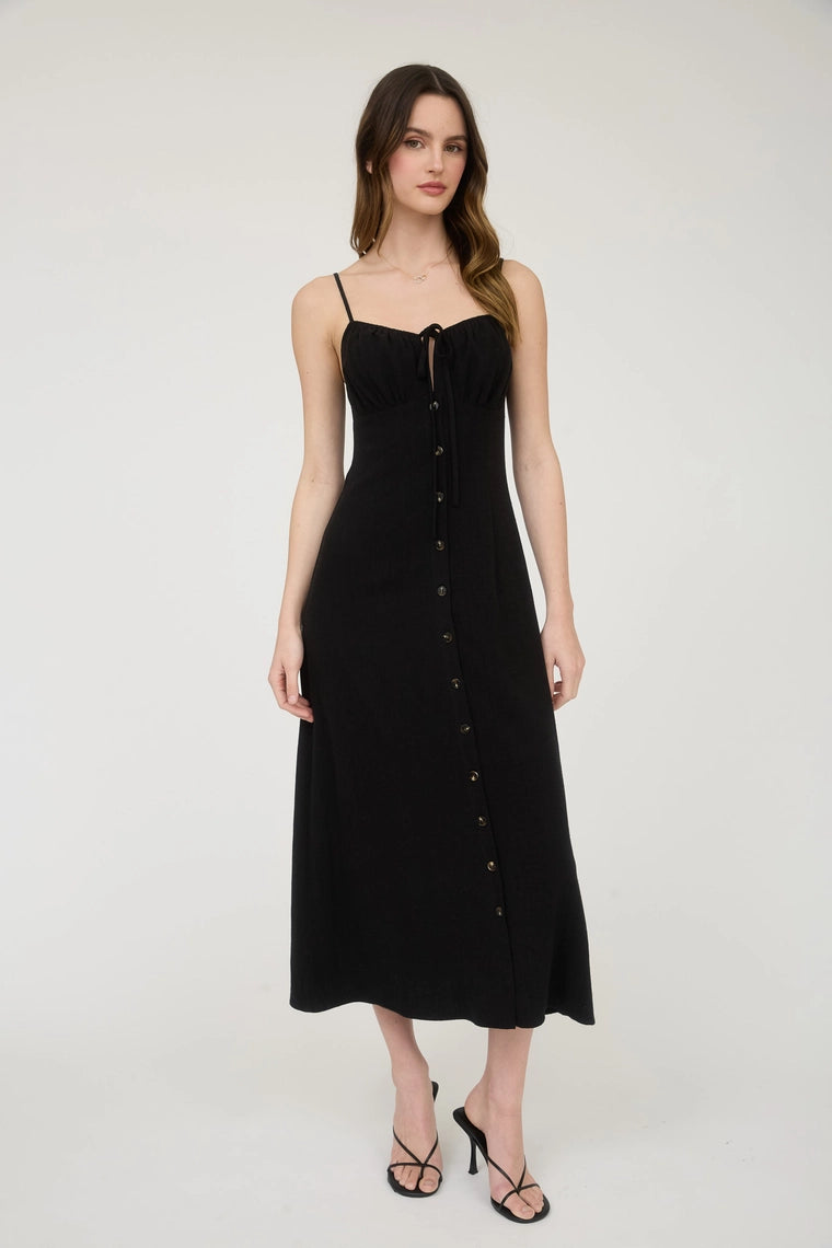 SPAGHETTI STRAP BUTTON DOWN MIDI DRESS