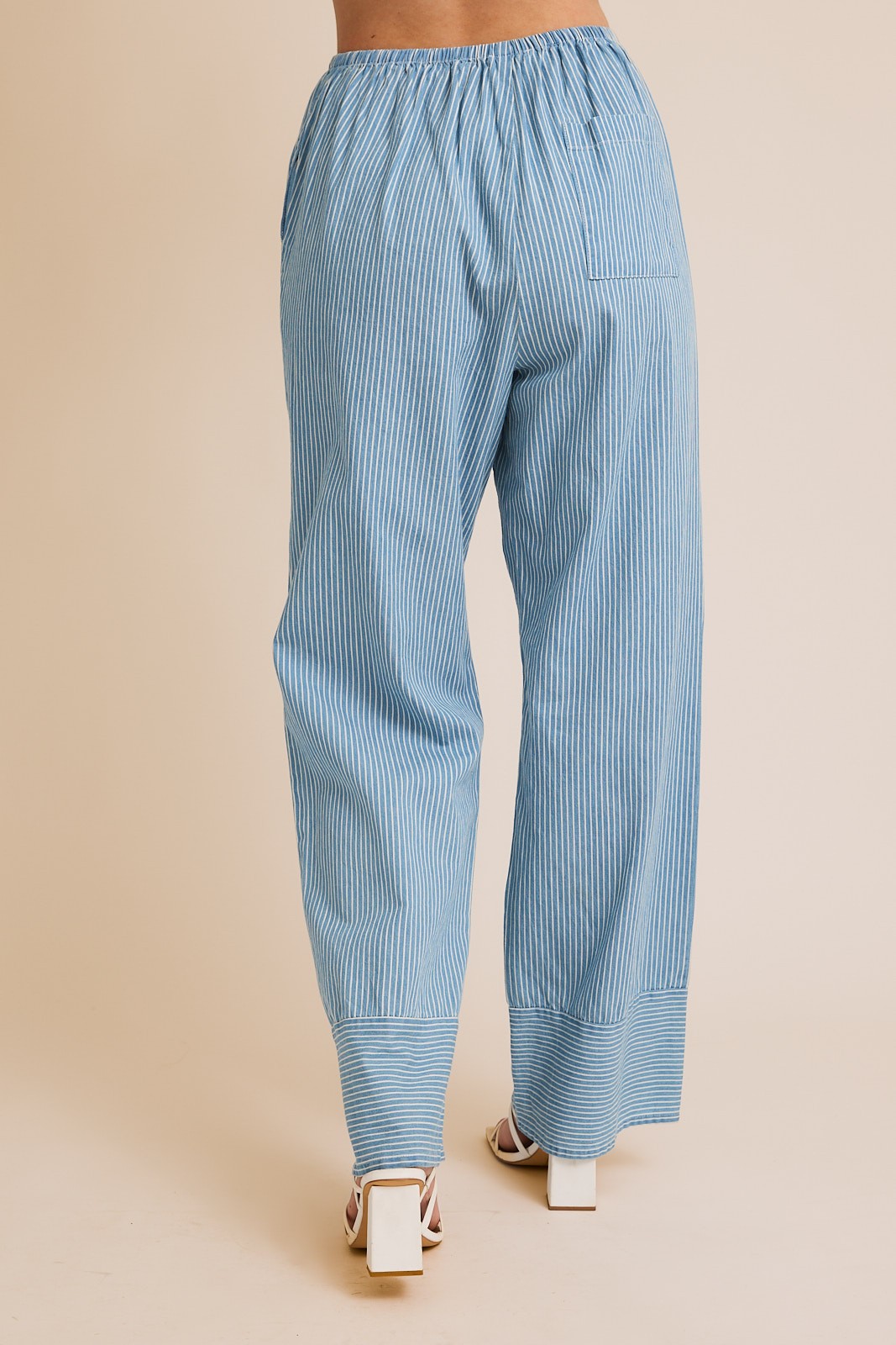 DRAW STRING WAIST STRIPE CHAMBRY PANTS