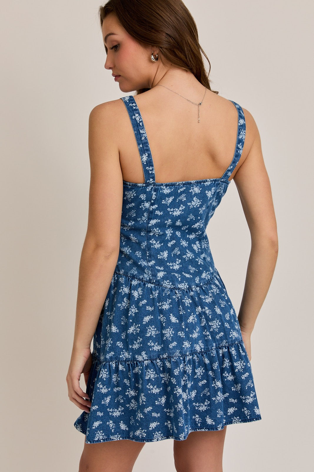 CORSET TIERED DENIM MINI DRESS