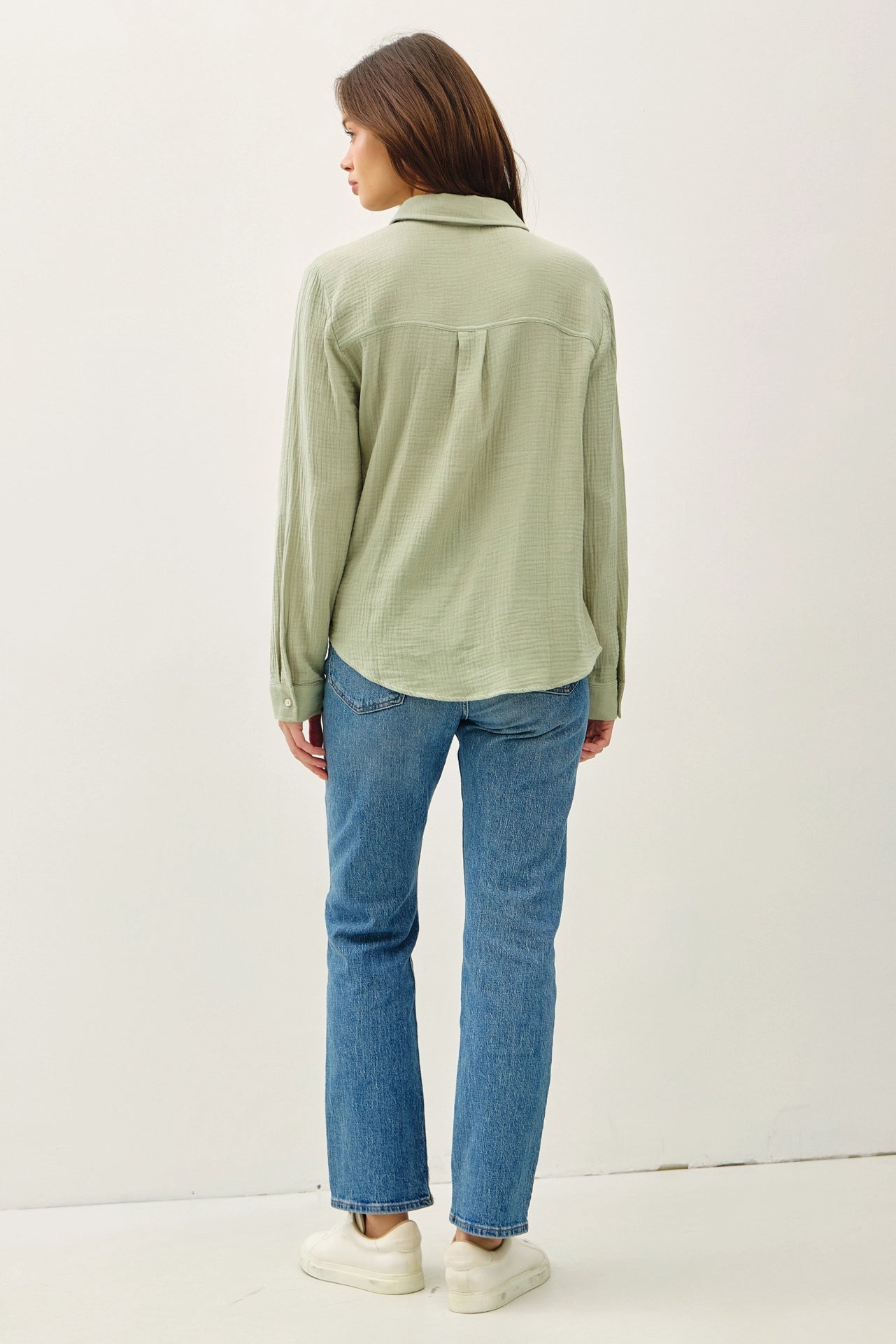 COTTON GAUZE LONG SLEEVE BUTTON UP