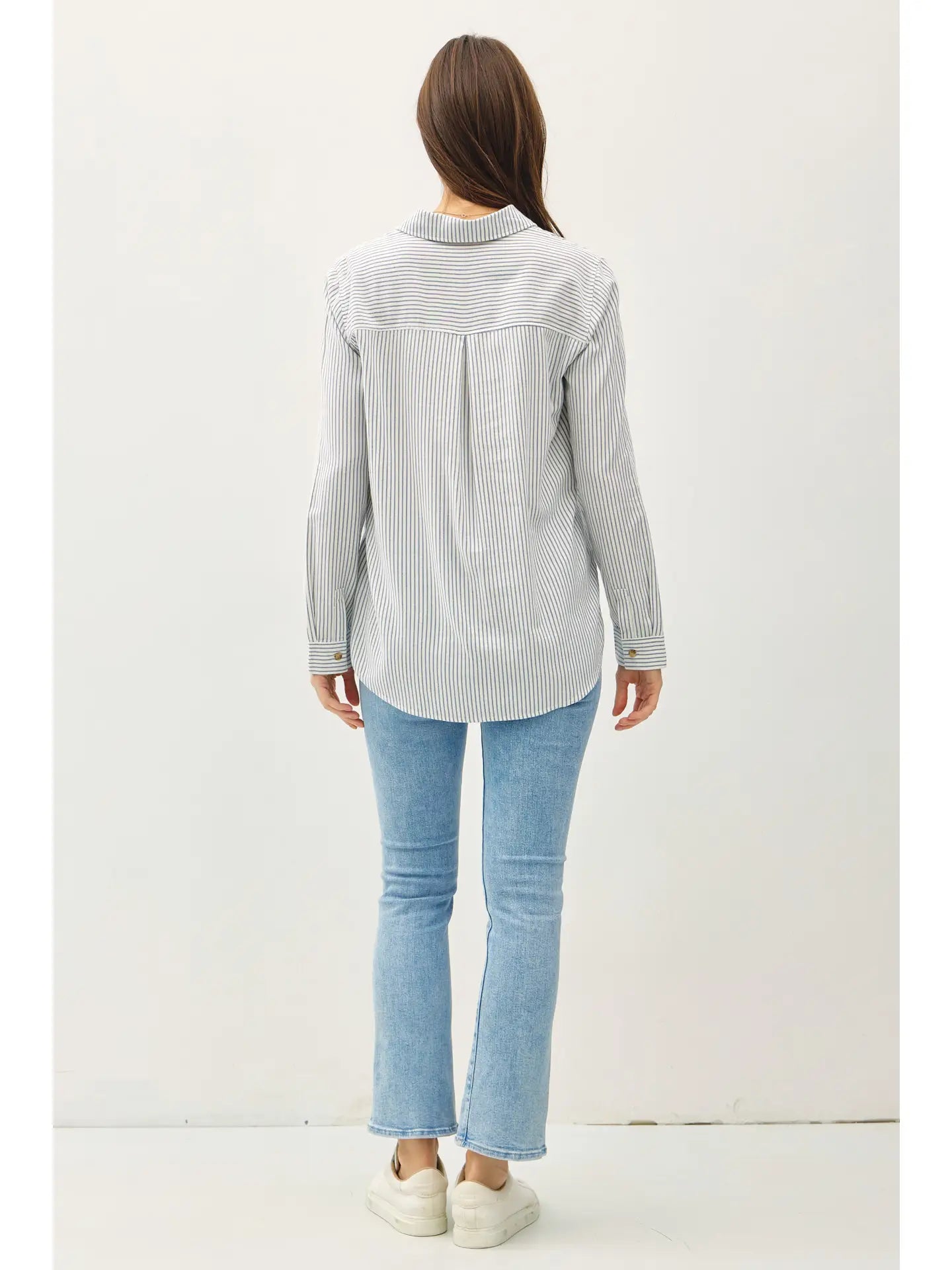 PINSTRIPE COTTON LONG SLEEVE BUTTON UP SHIRT