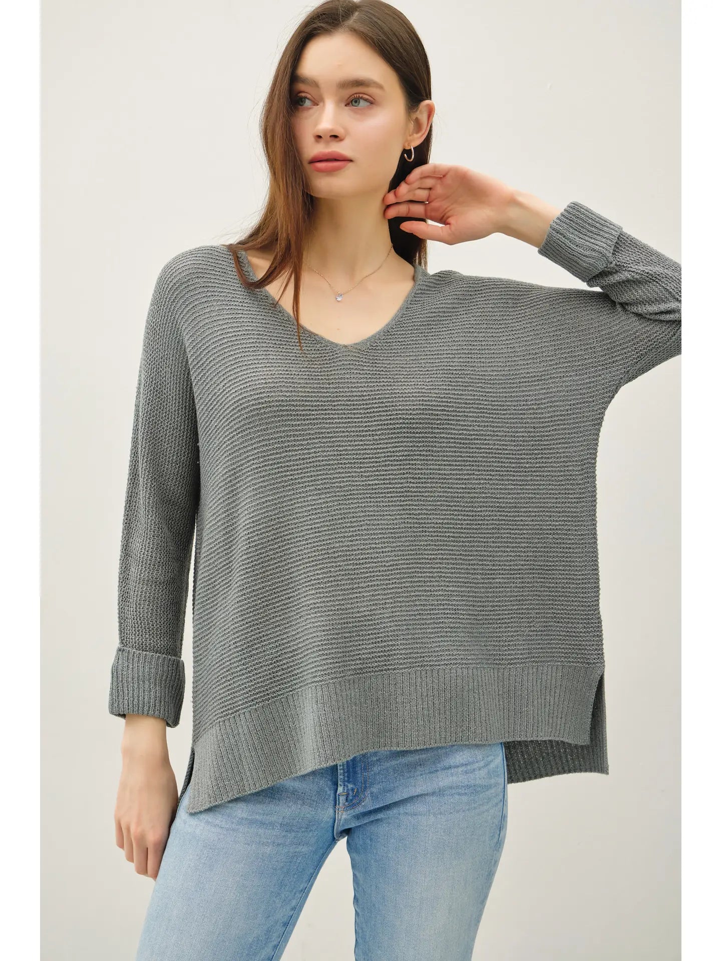 V-NECK DOLMAN SLEEVE SWEATER