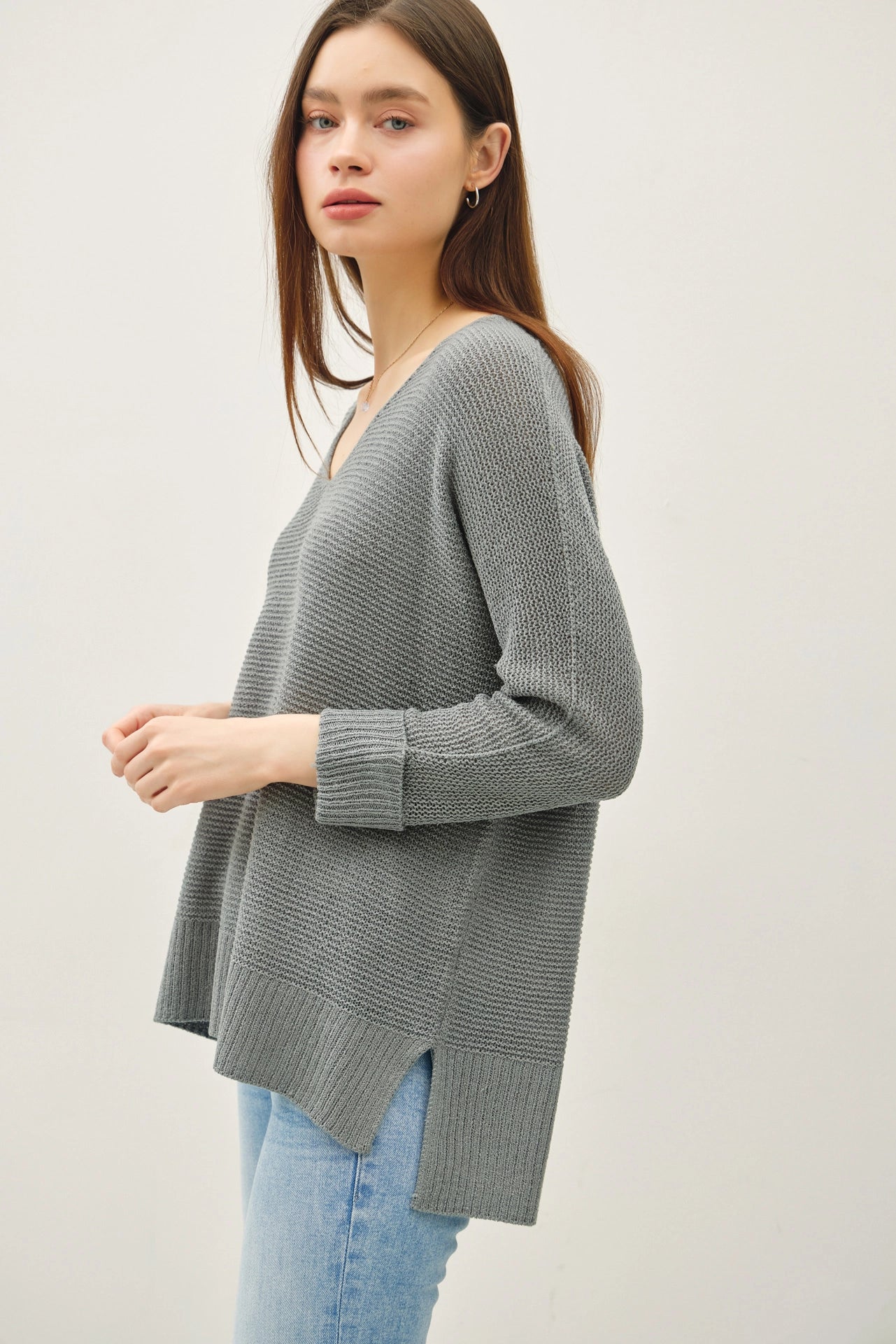 V-NECK DOLMAN SLEEVE SWEATER
