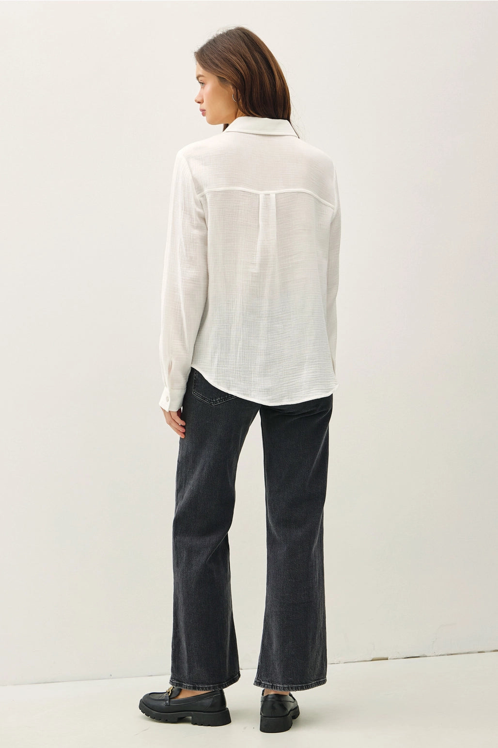 COTTON GAUZE LONG SLEEVE BUTTON UP SHIRT