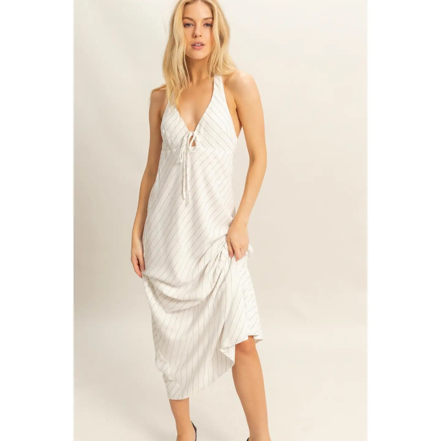 STRIPED HALTER MAXI DRESS