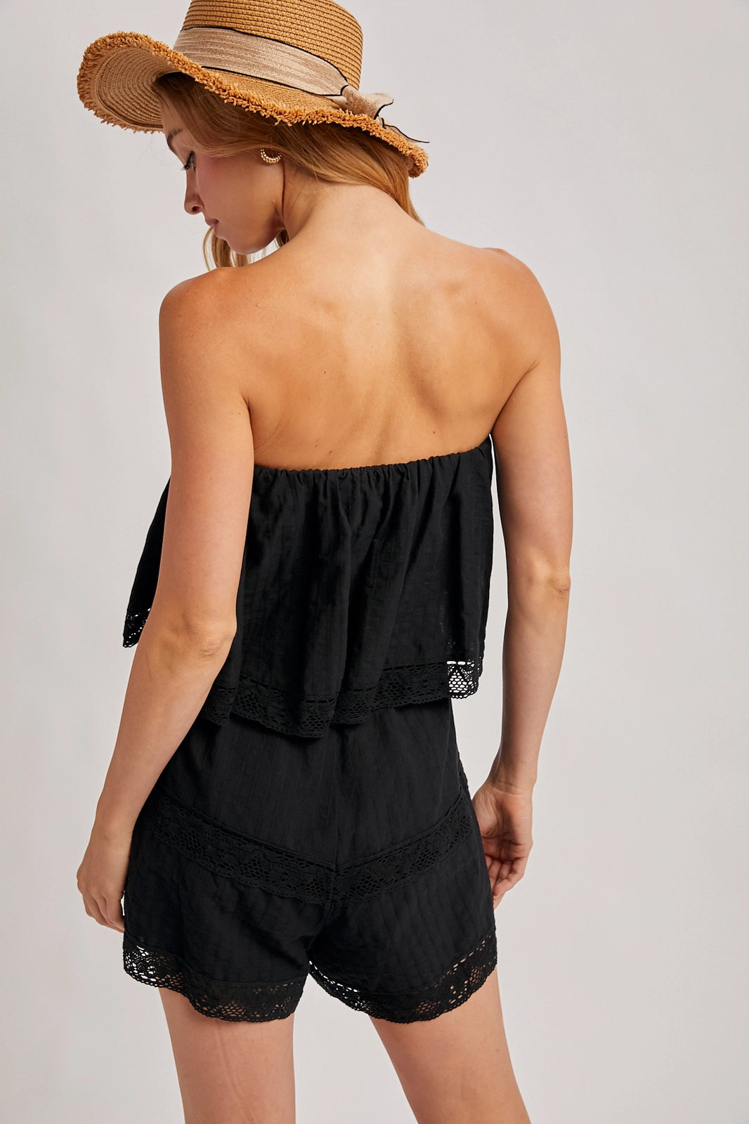 STRAPLESS EMBROIDERED TRIM JUMPSUIT