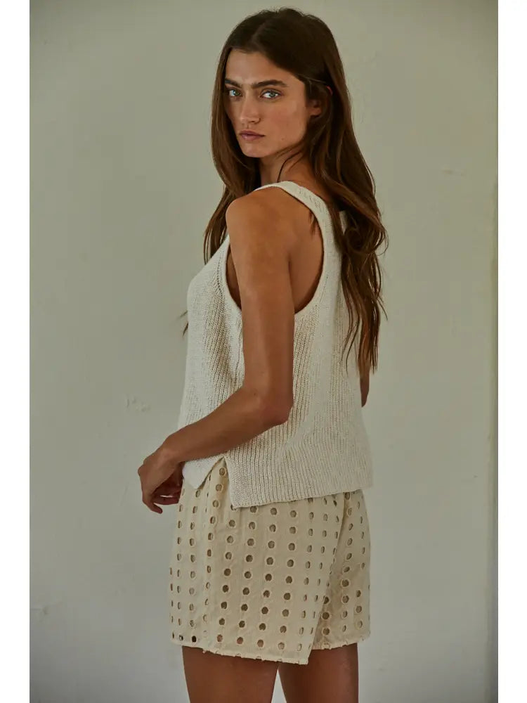 KNIT SWEATER COTTON V NECK TANK