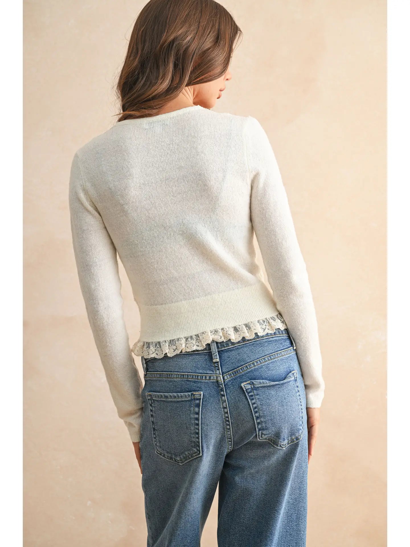 LACE CONTRASTED KNITTED CARDIGAN