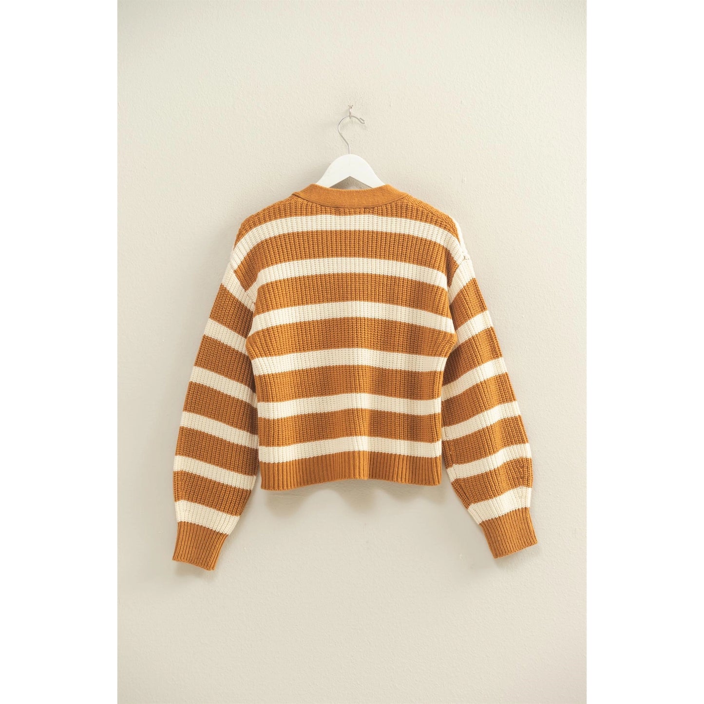 STRIPED NECK LONG SLEEVE SWEATER