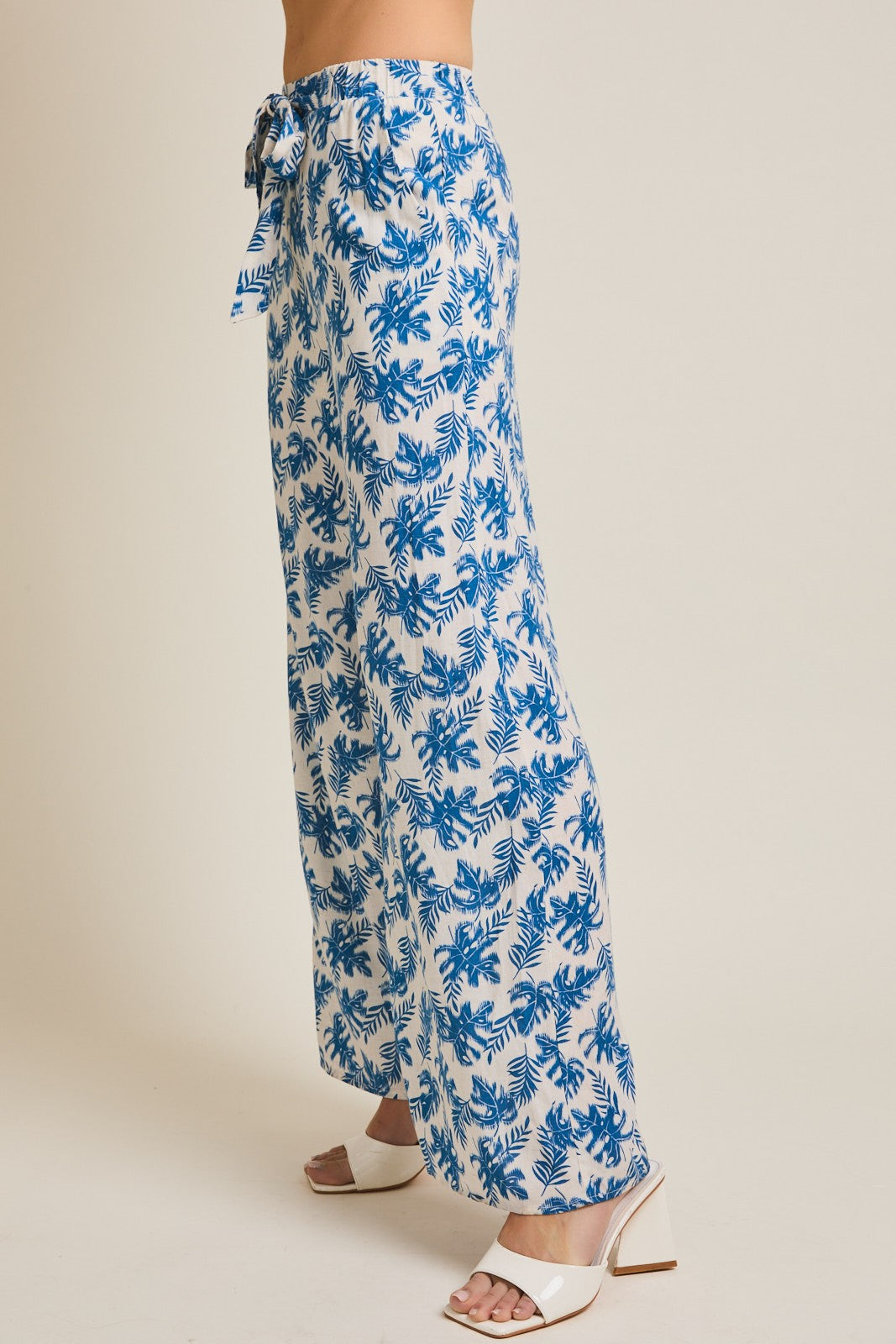 WAIST ELASTIC FRONT SELF TIE FLORAL PANTS