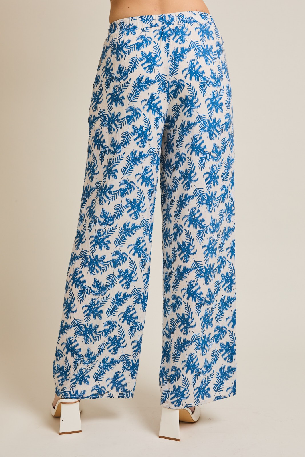 WAIST ELASTIC FRONT SELF TIE FLORAL PANTS