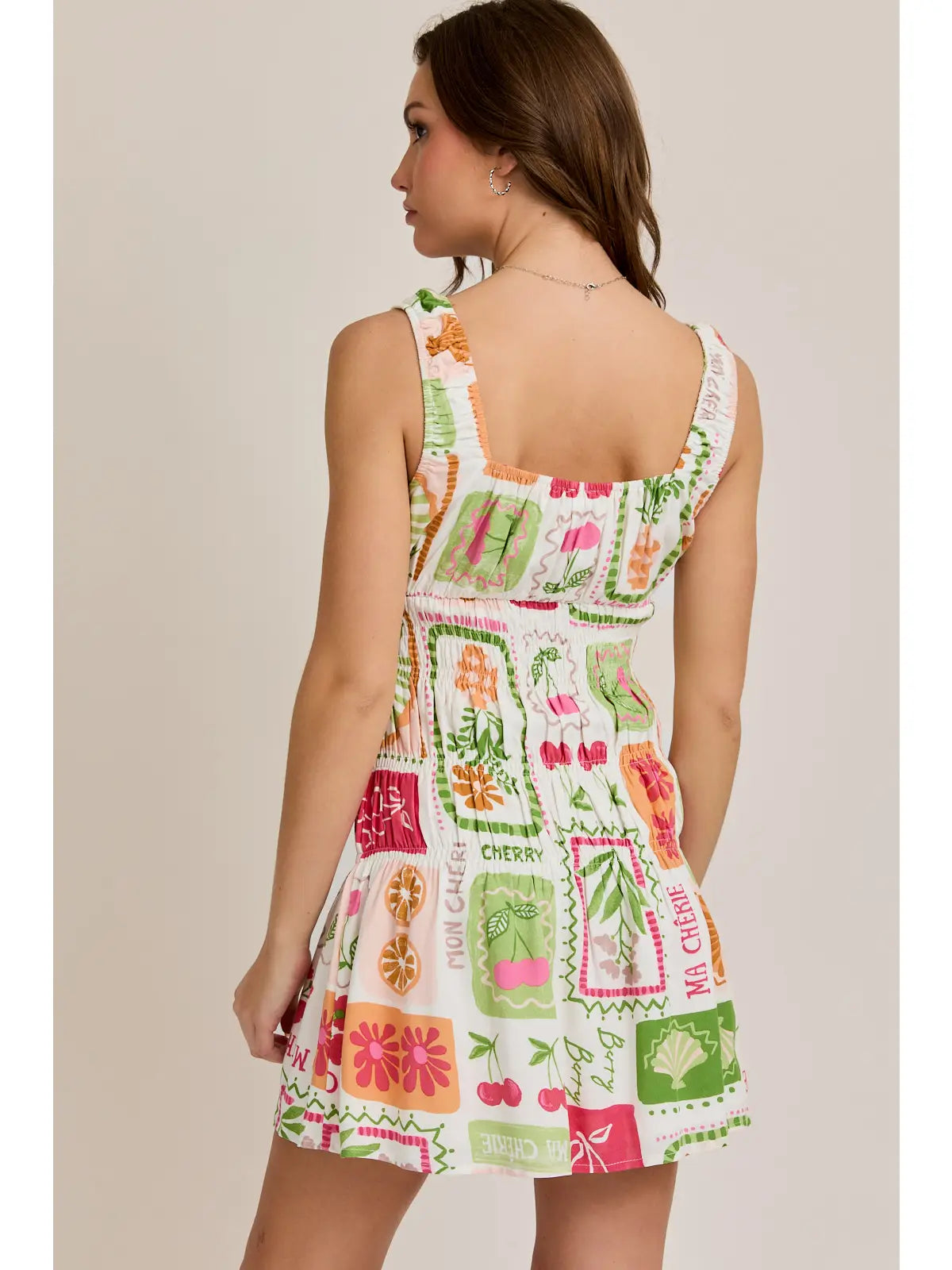 SQUARE NECK SLEEVELESS SMOCKED MINI DRESS