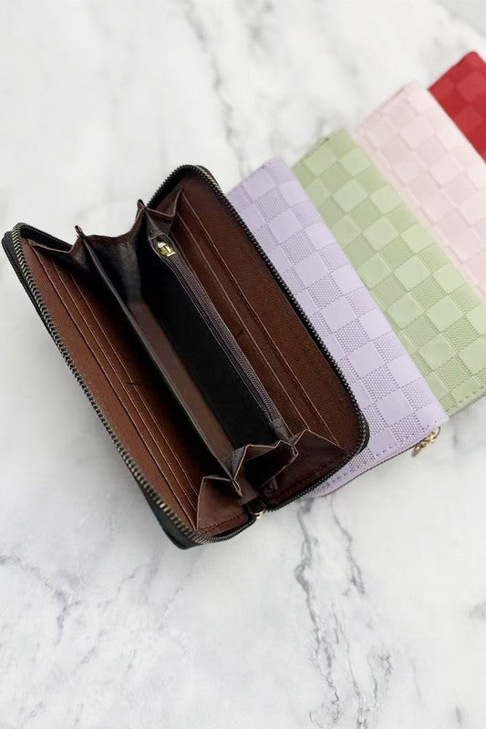 CHECKERED LEATHER LONG WALLET