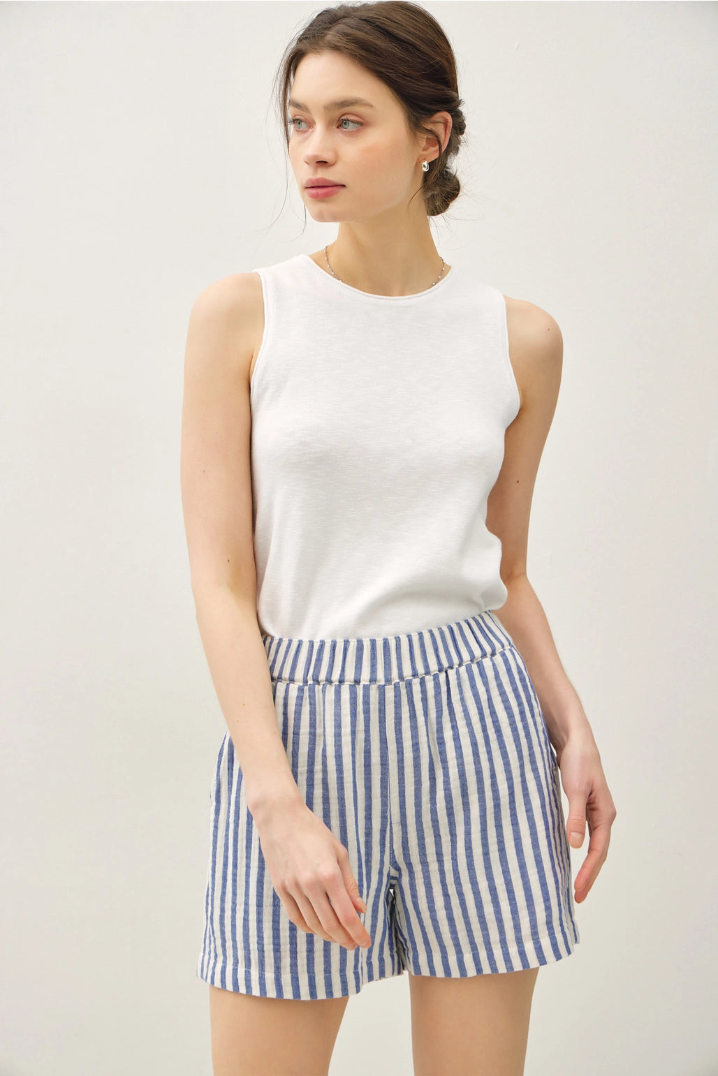 STRIPED COTTON GAUZE SHORT