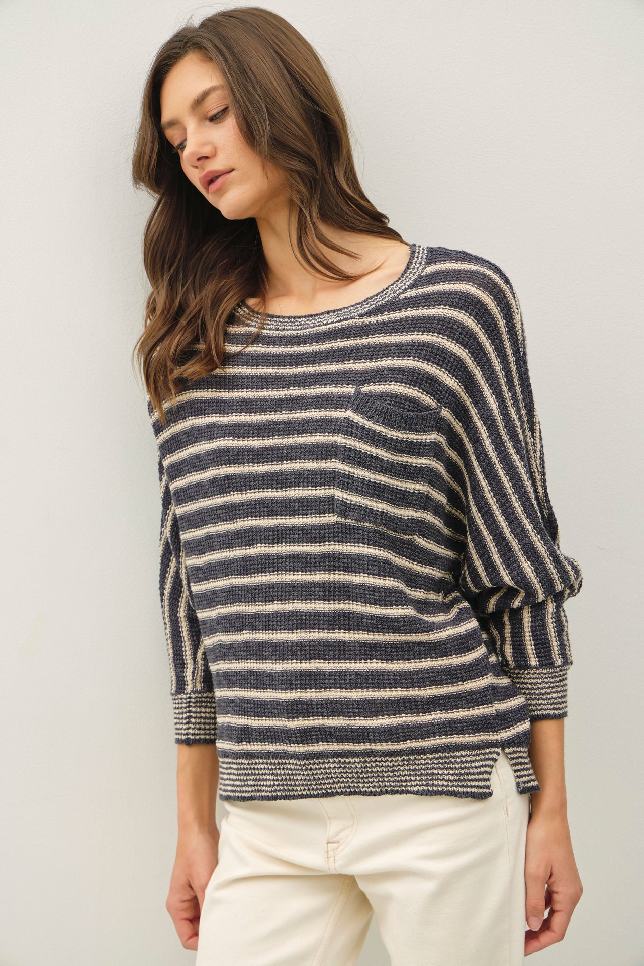 WAFFLE KNIT DOLMAN SWEATER