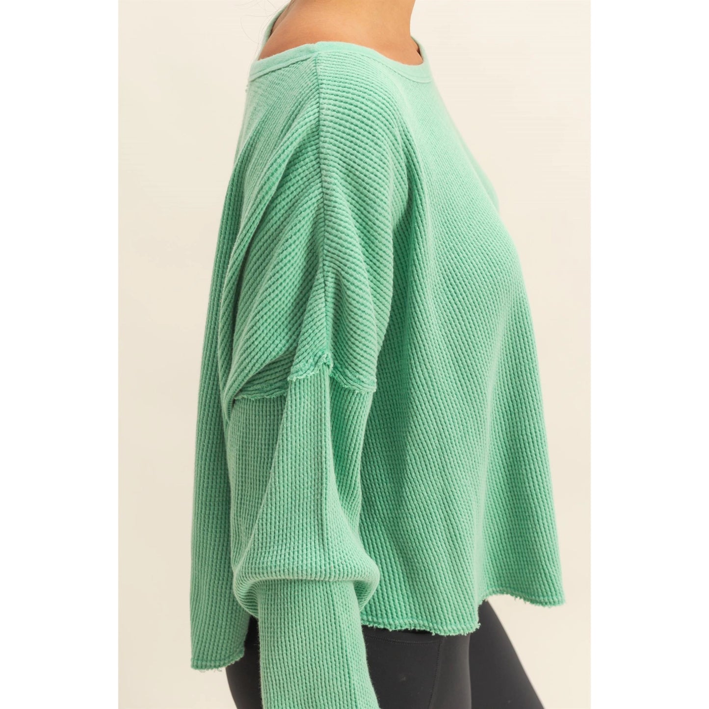 MINERAL WASHED WAFFLE KNIT TOP