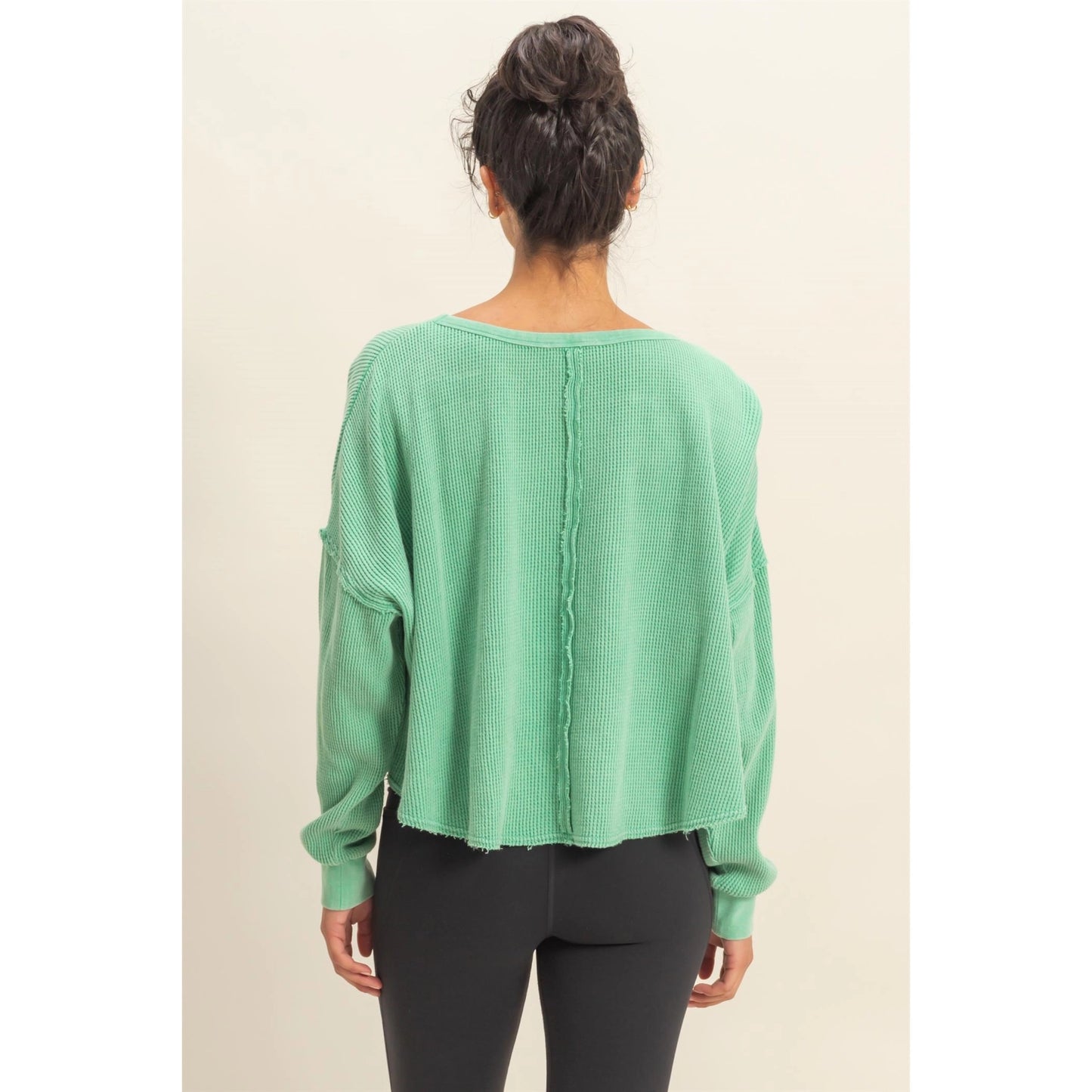 MINERAL WASHED WAFFLE KNIT TOP