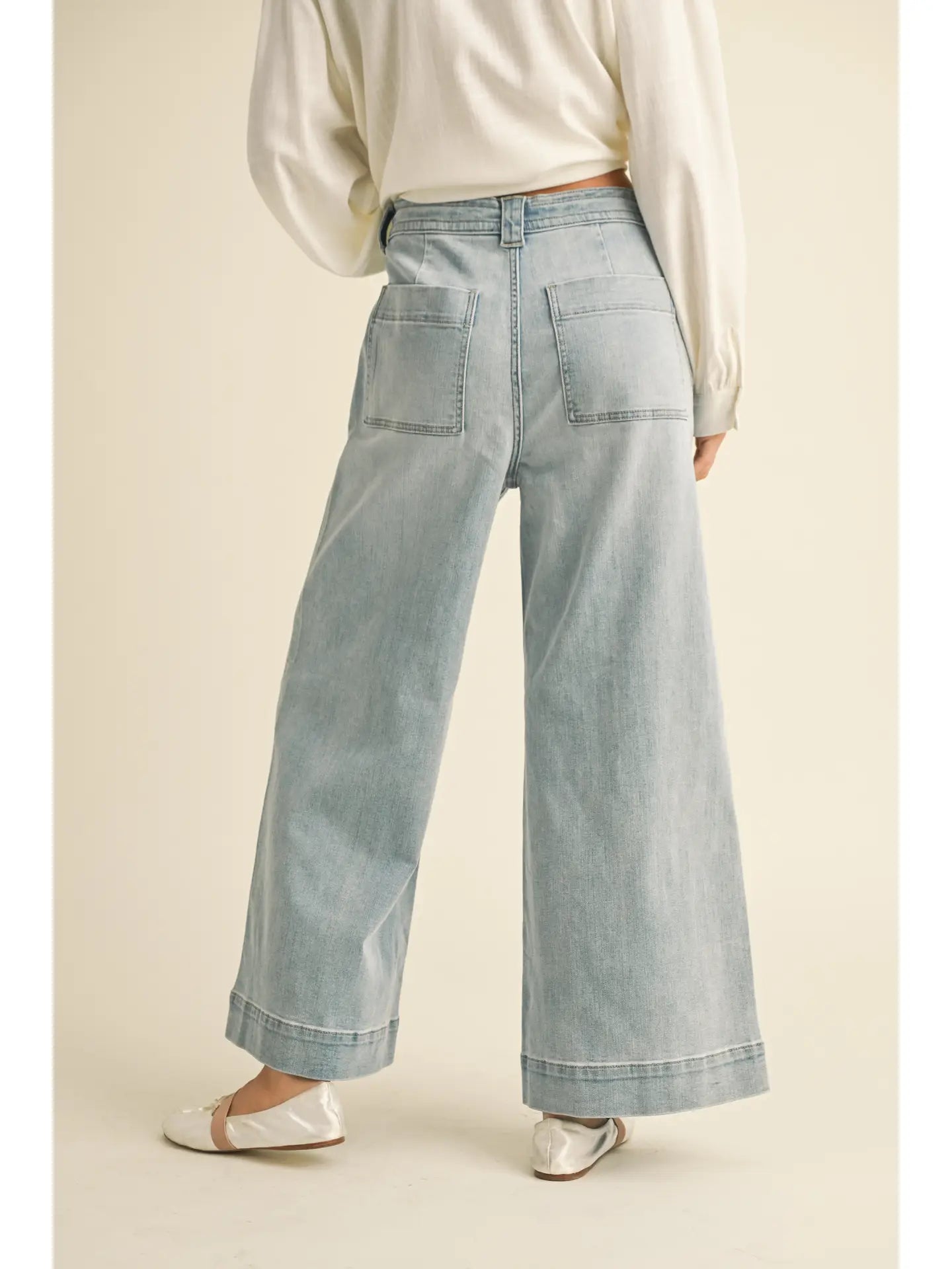 WASHED DENIM WITH TIE FRONT PANTS