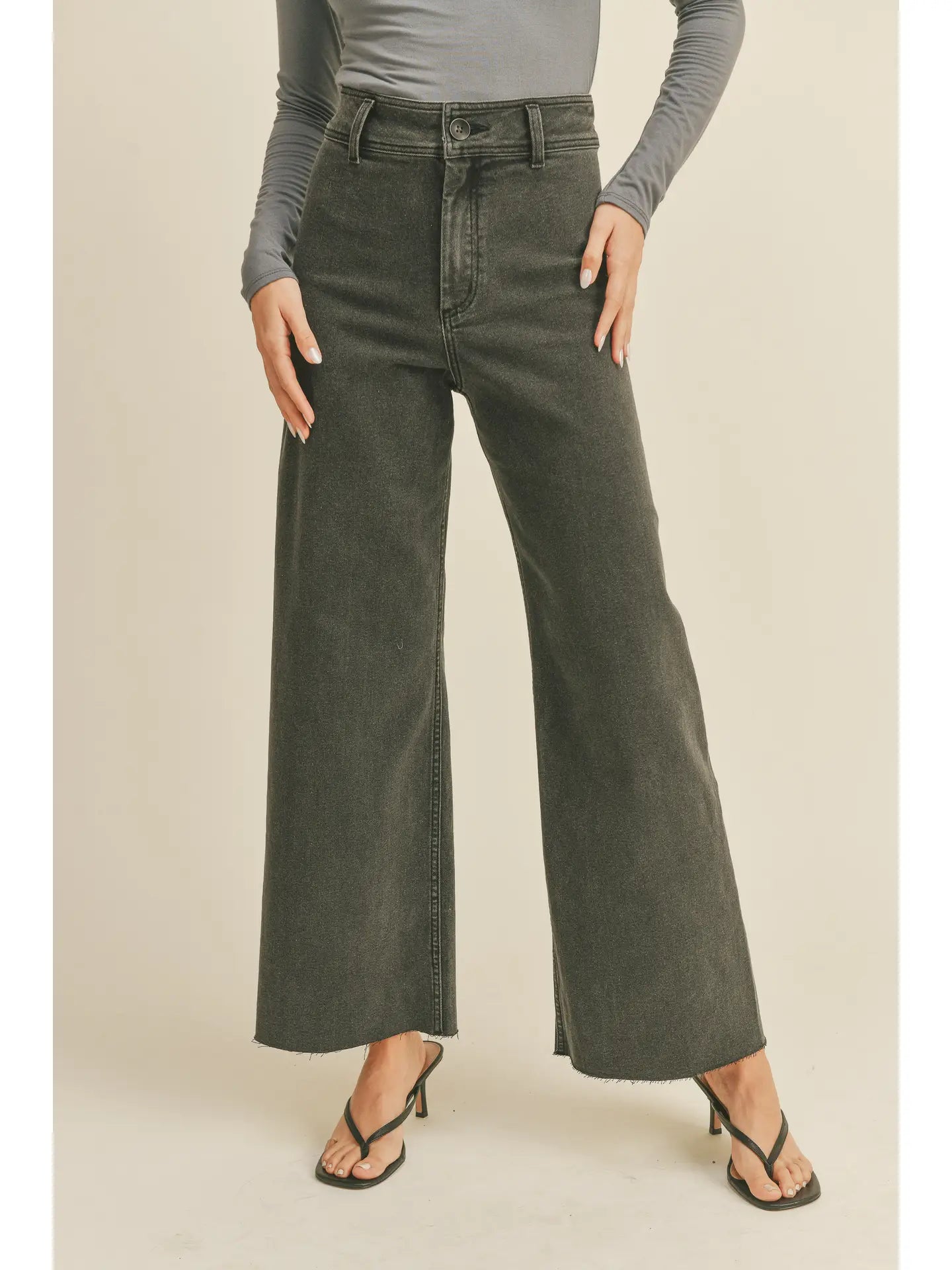 STRAIGHT WIDE LEG DENIM PANTS