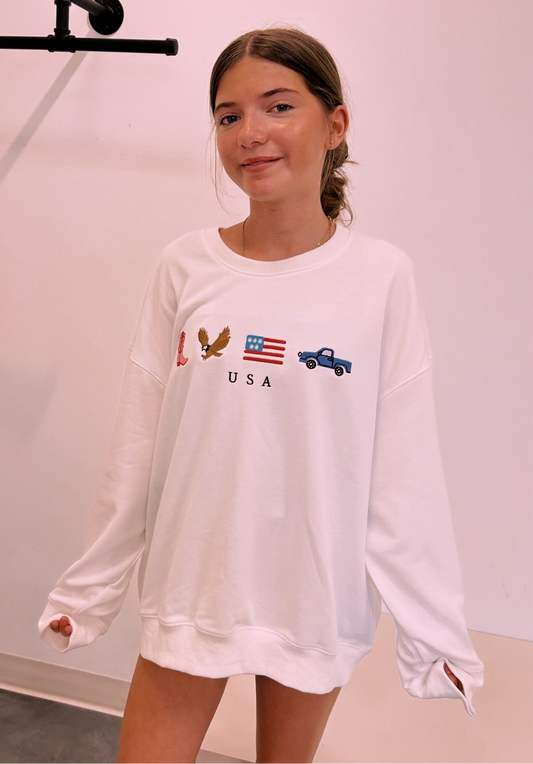 CREW NECK "USA" EMBROIDERED SWEATSHIRT