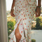 RUFFLE TRIM FLORAL SLIT MAXI DRESS