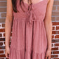 STRIPE FRONT TIE CUT-OUT TIERED MIDI SUNDRESS