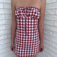 STRAPLESS TIE UP DETAIL CHECK MINI DRESS