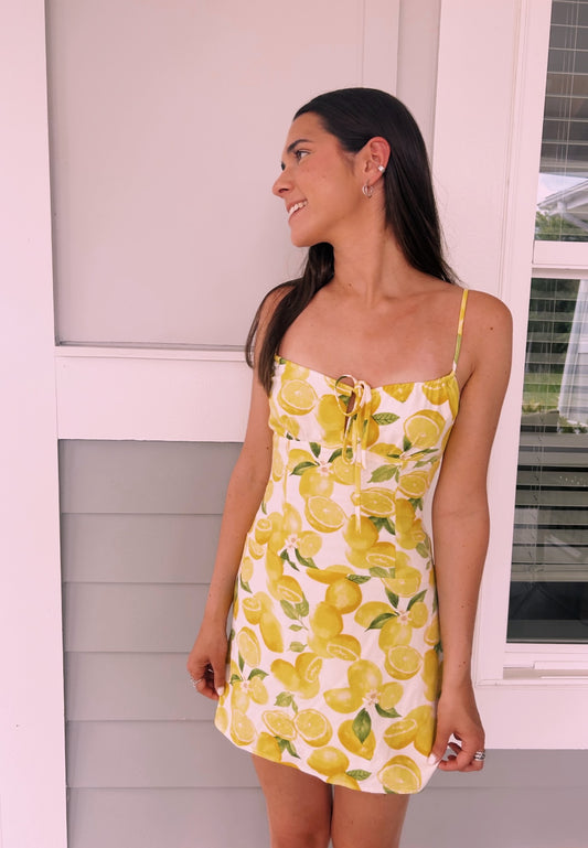 SHIRRED NECK LOW WAIST DRESS