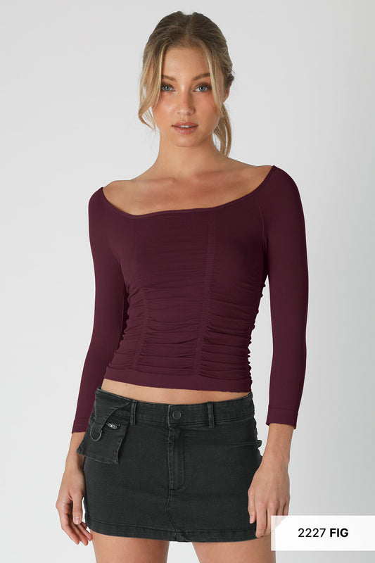 SHIRRED BOATNECK TOP