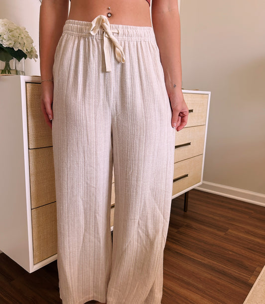 STRIPED LINEN WIDE LEG PANTS