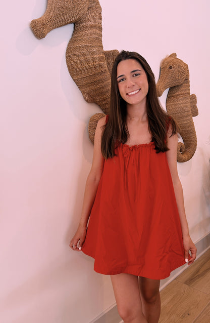 RUFFLED SQUARE NECK FLARE DRESS