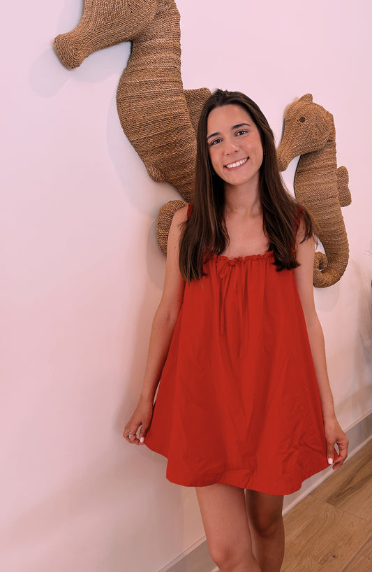 RUFFLED SQUARE NECK FLARE DRESS