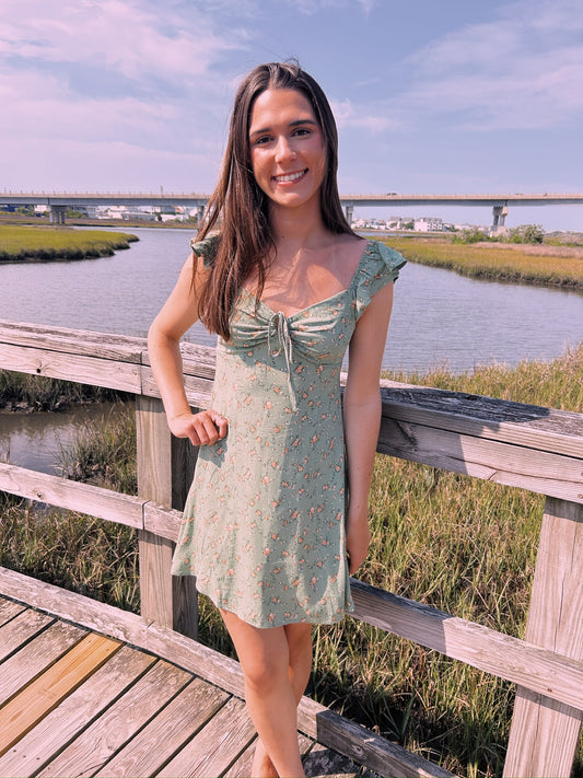 FLORAL WITH TIE MINI DRESS