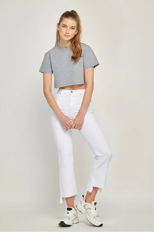 HIDDEN WHITE CROP FLARE JEAN