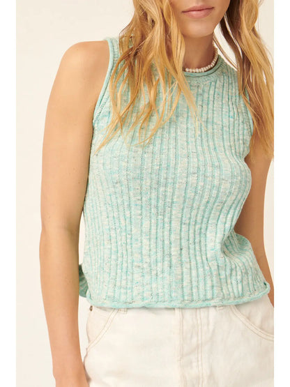 SLEEVELESS RIBBED KNIT SWEATER TANK