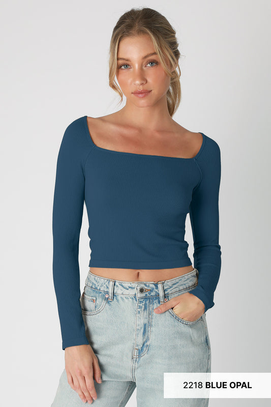 NIKI BIKI RIBBED LS SQUARE NECK TOP