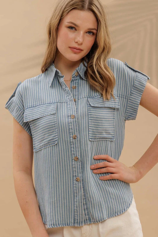COLLARED TAB SLEEVE DETAIL SHIRT